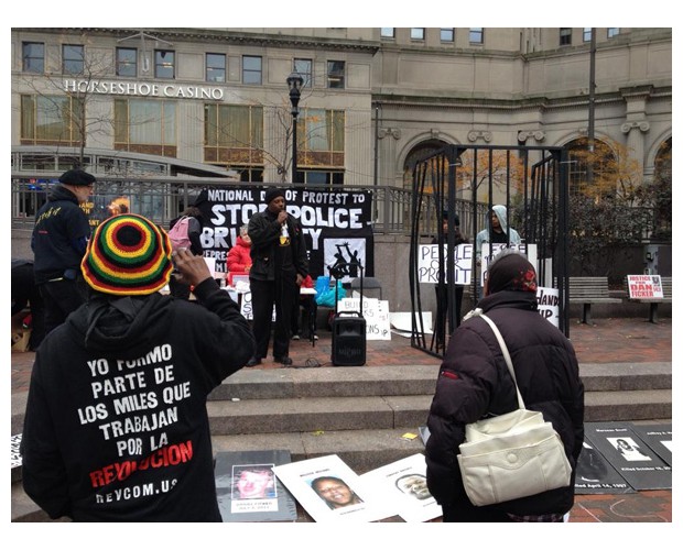 Rallying with a mock-prison cell, Cleveland. Photo: @pts_cle