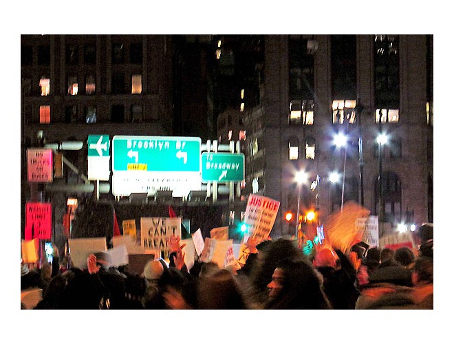 Thousands of protesters crossed into Brooklyn where many marched on the Barclays Center where the NBA Nets play.