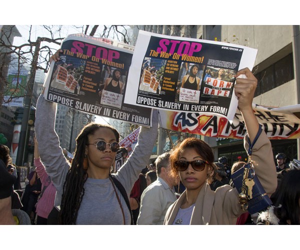 San Francisco, California, January 24, 2015: Spirited Counter-Protest Against Woman-Hating 'Walk for Life'