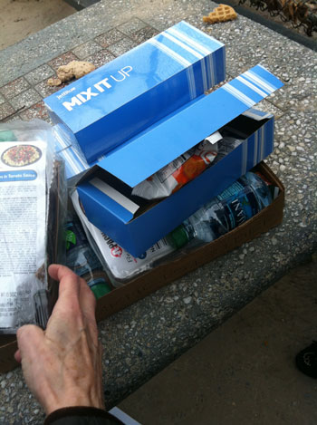 Food snacks issued to hungry people a Coney Island, Brooklyn, in wake of Hurricane Sandy