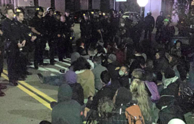 Oakland, May 23, protesting the ban of nighttime street marches