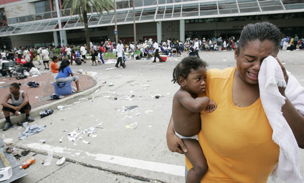 People unable to evacuate New Orleans were forced into the Louisiana Superdome and the Convention Center