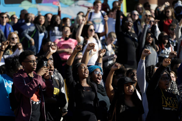 Rally following the announcement University of Missouri System President Tim Wolfe would resign Monday, November 9.