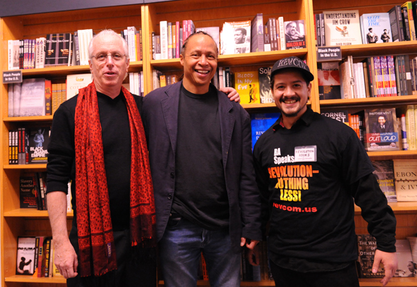 (left to right) Andy Zee, Columbia University professor Jamal Joseph, and Noche Diaz from the Revolution Club, NYC
 credit:revcom.us