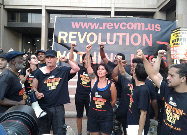 Joey Johnson, Revolution Club members, and other flag-burning defendants, just released from jail, rallied in front of the Justice Center, with supporters and Revcoms, who had marched from Public Square chanting "burn that flag!"