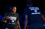 Minnesota Lynx players, Rebekkah Brunson and Natasha Howard at starting lineups on July 9, 2016