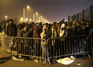 Refugees in Calais camp, France, 2016.