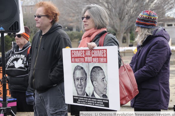 January 21, 2013 protest war crimes at Obama Inauguration