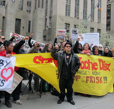 Noche Diaz outside criminal court after criminal charges dropped, April 23, 2013