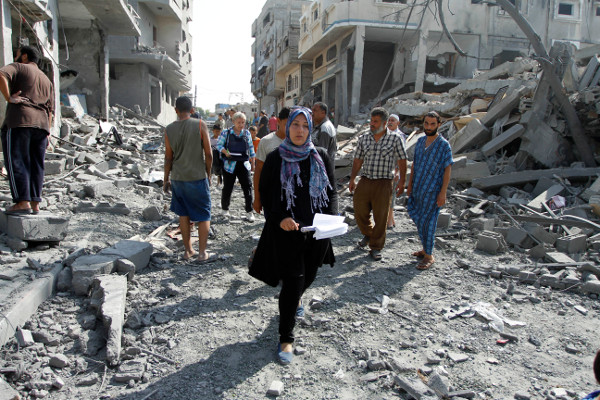 August 2014. Area in Gaza City devastated by Israeli airstrikes. AP photo