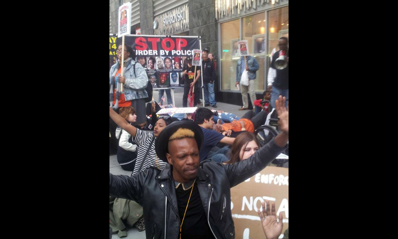 Chicago, die-in in front of the Marriott. Photo: special to revcom.us