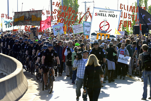 Protesta en el puerto de Seattle, 18 de mayo