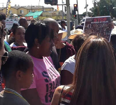 Tritobia Ford, mother of Ezell Ford, speaking with media, June 6.