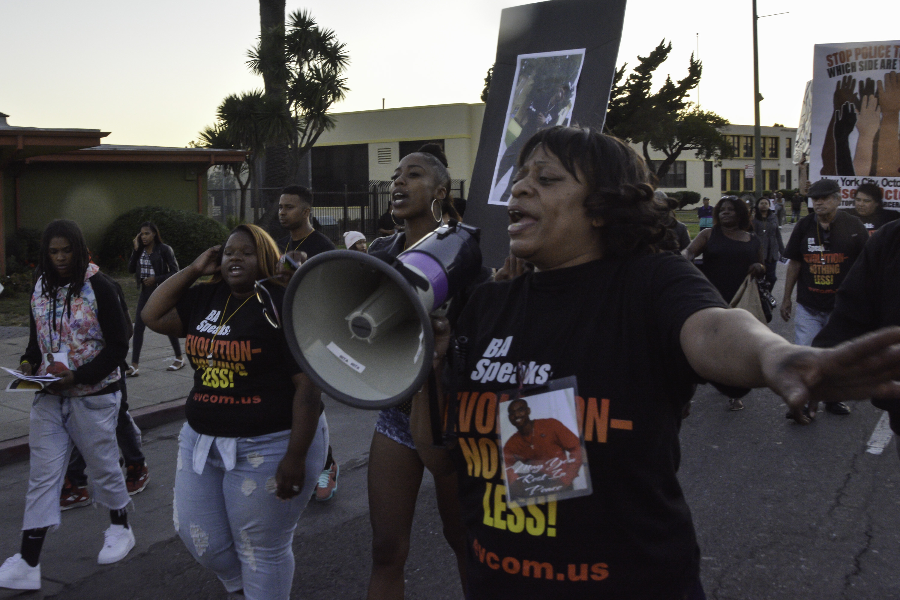 Richard Linyard’s mother, Jessica, leads the march.