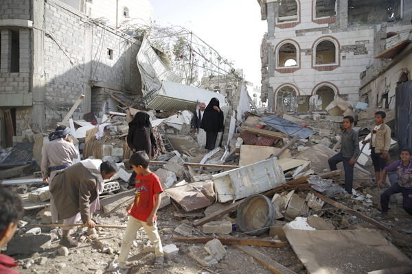 Rubble in Yemen from U.S. backed-Saudi Arabia air strike, September 8, 2015.