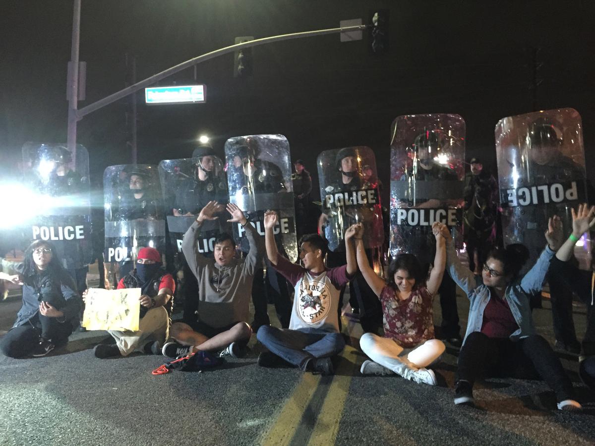 Protesting Trump at Costa Mesa, April 28, 2016