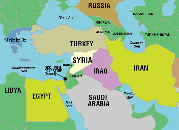 Map of Middle East focused on Syria