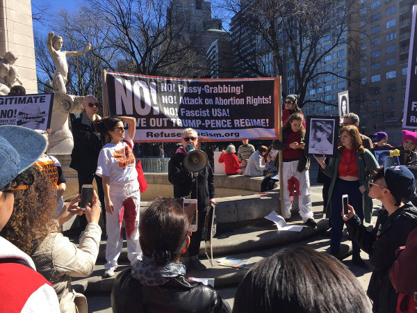 Jenny Heinz, who was turned away from an event at NYC’s Lincoln Center for wearing her “NO!” sign, called for cultural institutions to take a stand against the fascist regime.