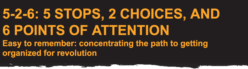 5-2-6: 5 STOPS, 2 CHOICES, AND 6 POINTS OF ATTENTION - Easy to remember: concentrating the path to getting organized for revolution