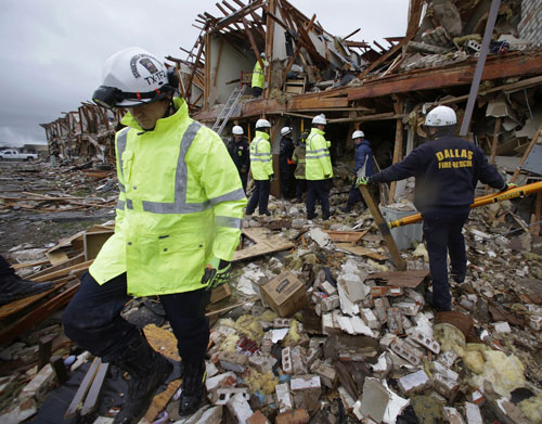 Apartment building destroyed by an explosion at a nearby fertilizer plant in West, Texas, April 18, 2013.