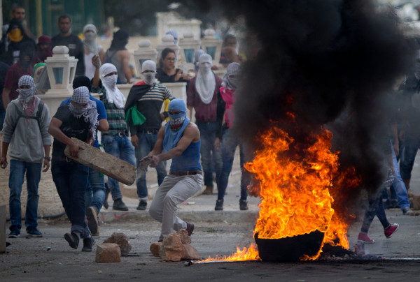 Palestinian barricade to defend against attacks by Israeli troops, Ramallah, West Bank.