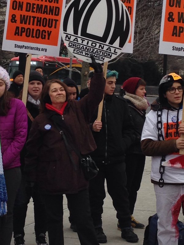 Terri O'Neill, president of NOW, protesting at Supreme Court, January 22.