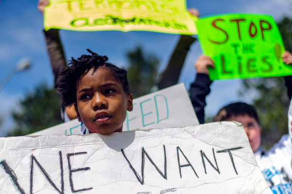 Protest at the Flint City Hall, April 25, 2015.