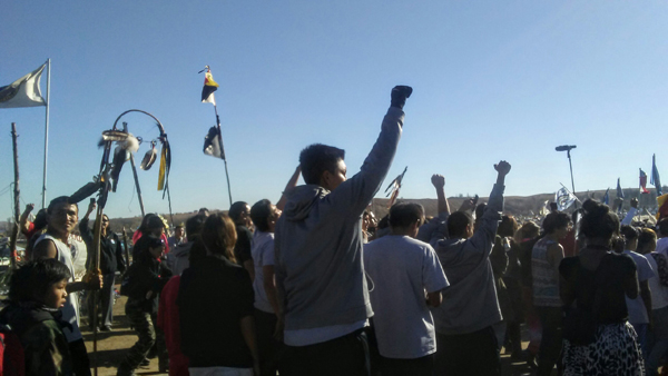 On November 5, delegations from Hopi and Lakota tribes arrived at the main camp at Standing Rock. The Hopi Tribe from Arizona ran all the way. A powerful impact! Photo: Revolution Club, NYC @NYCRevClub