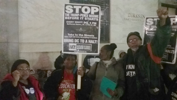 Outside the hearing for Betsy DeVos, Trump's nominee for Secretary of Education