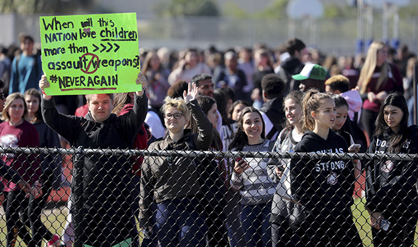 Students protest at Stoneman Douglas High School, Florida, March 14, 2018