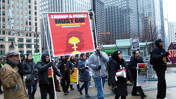 Marching to Trump Tower in Chicago to protest US attack on Syria