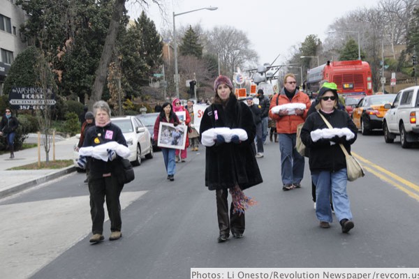 People carried bundles symbolizing the babies killed by Reaper drones 