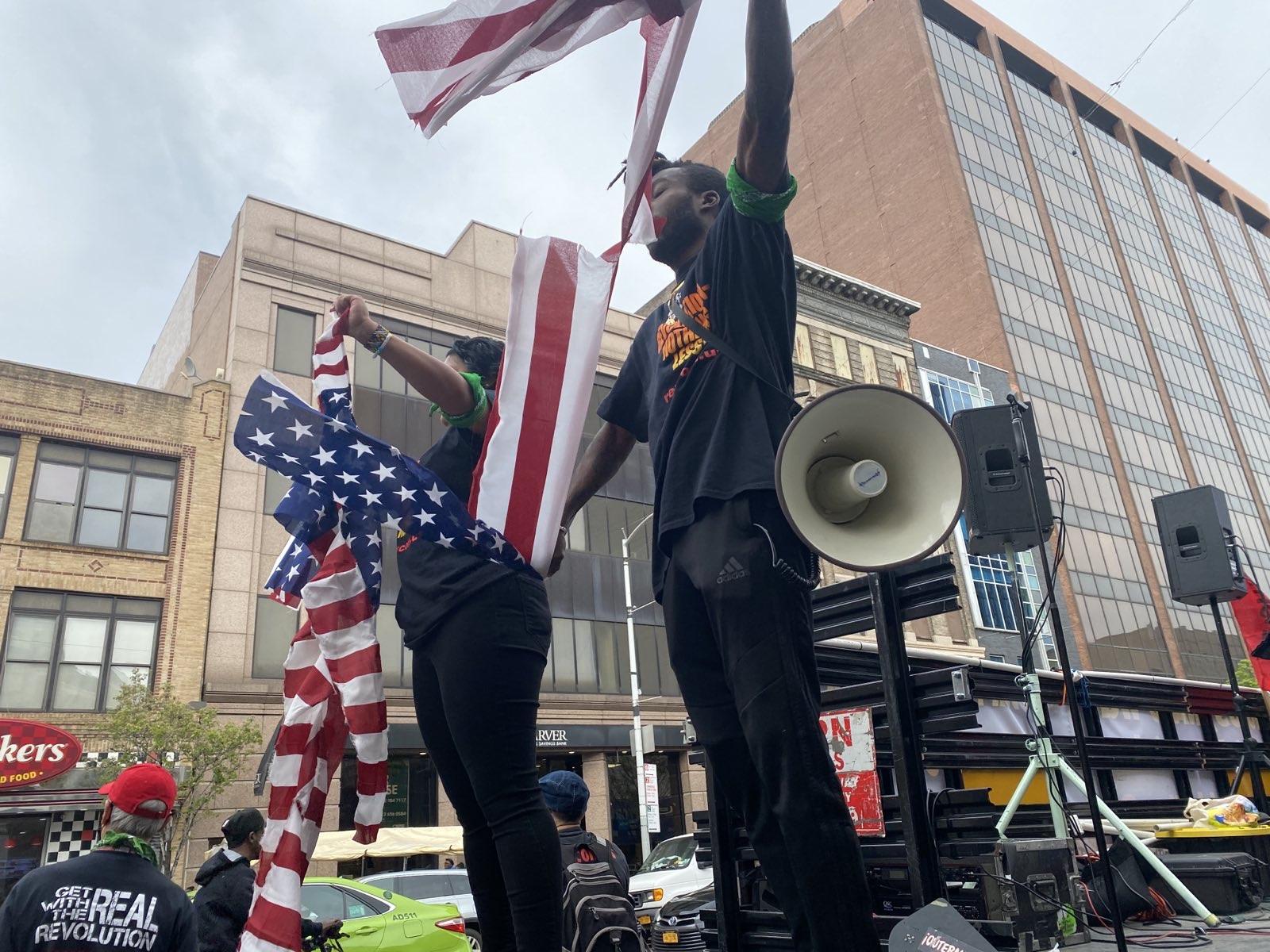 Tearing up the flag at New York City May Day.