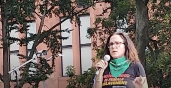 Sunsara Taylor speaking at the BETTY concert at Washington Square Park.