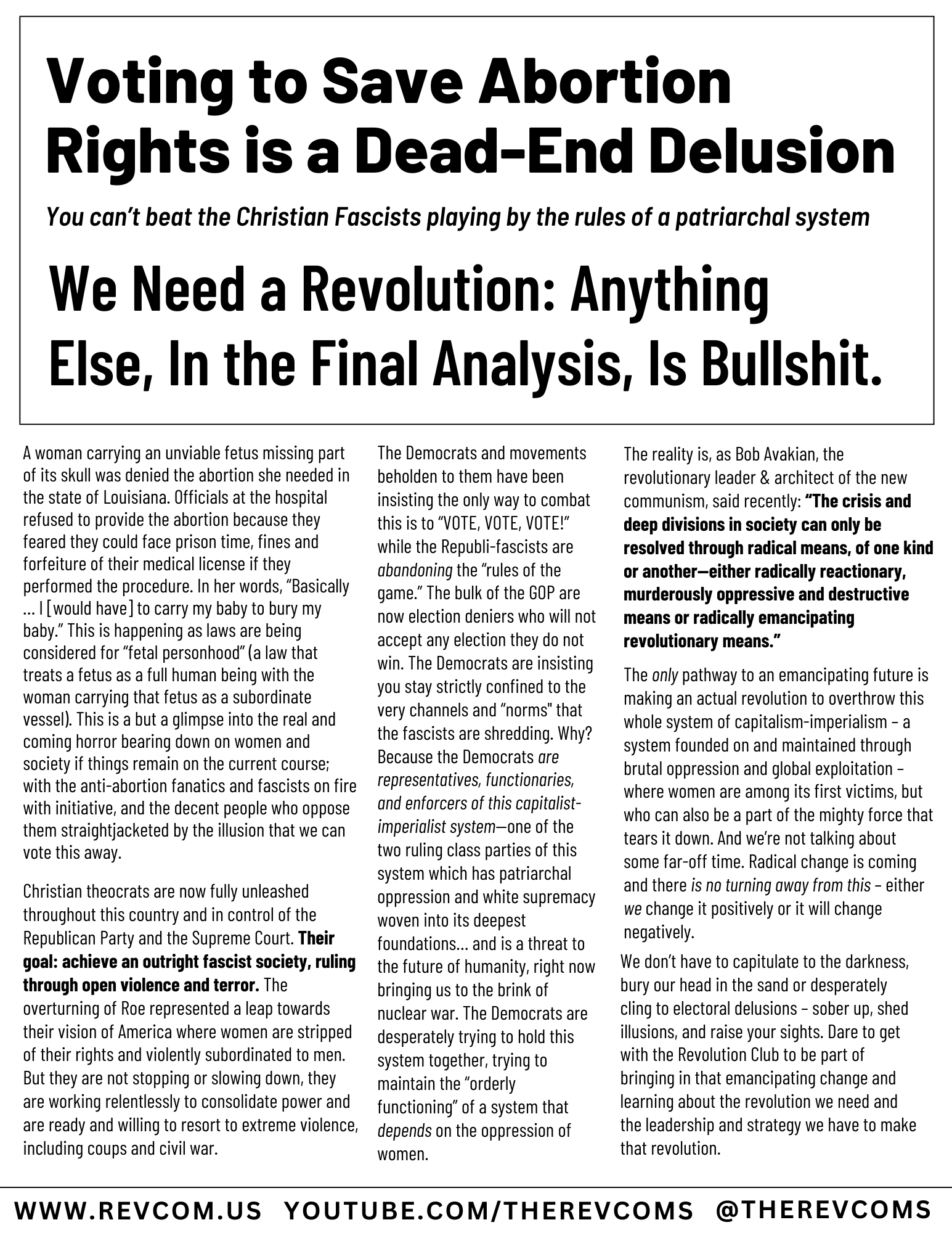 Voting to Save Abortion Rights is a Dead-End Delusion - Revolution Club