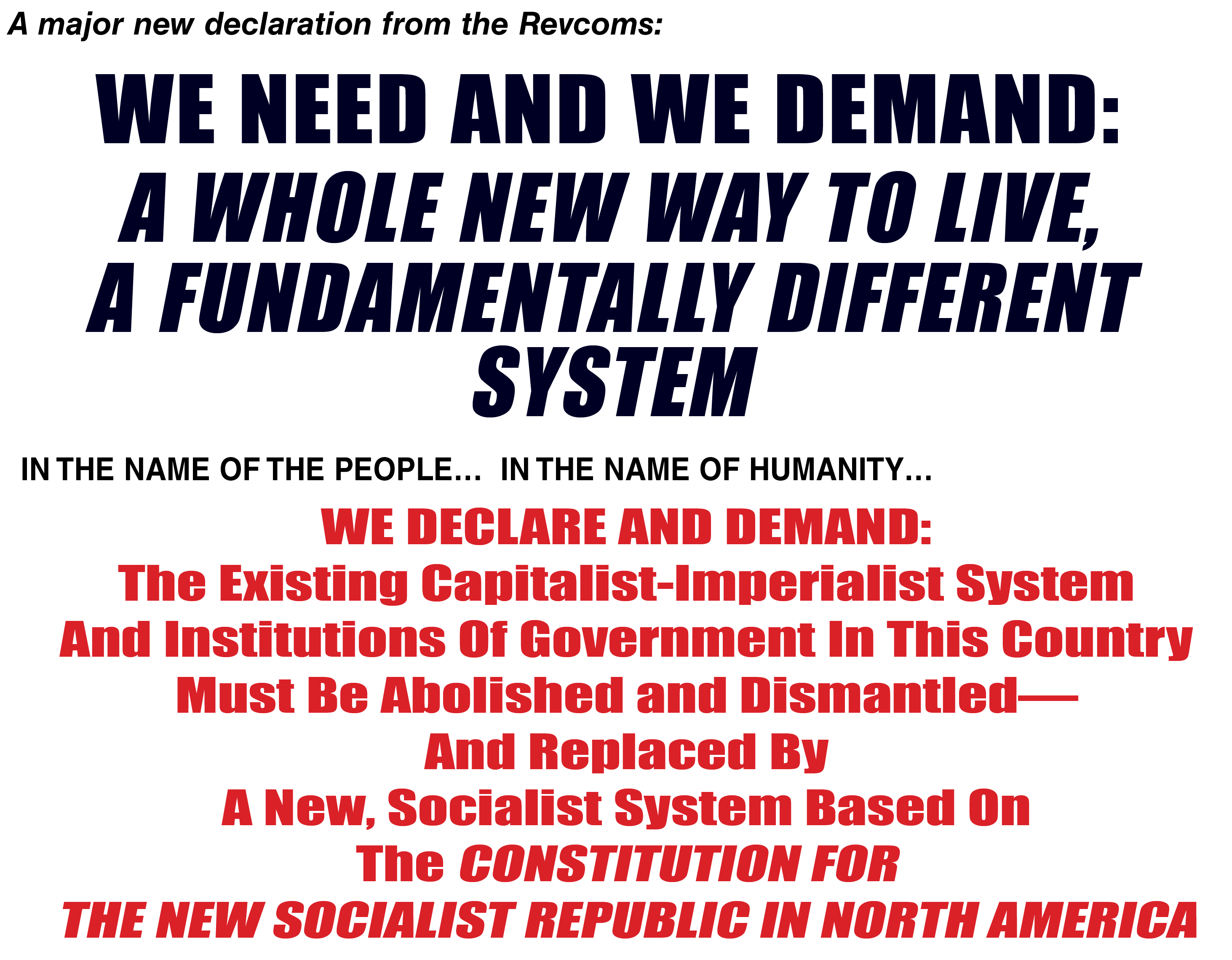 HOME PAGE Text for We Need and We Demand box