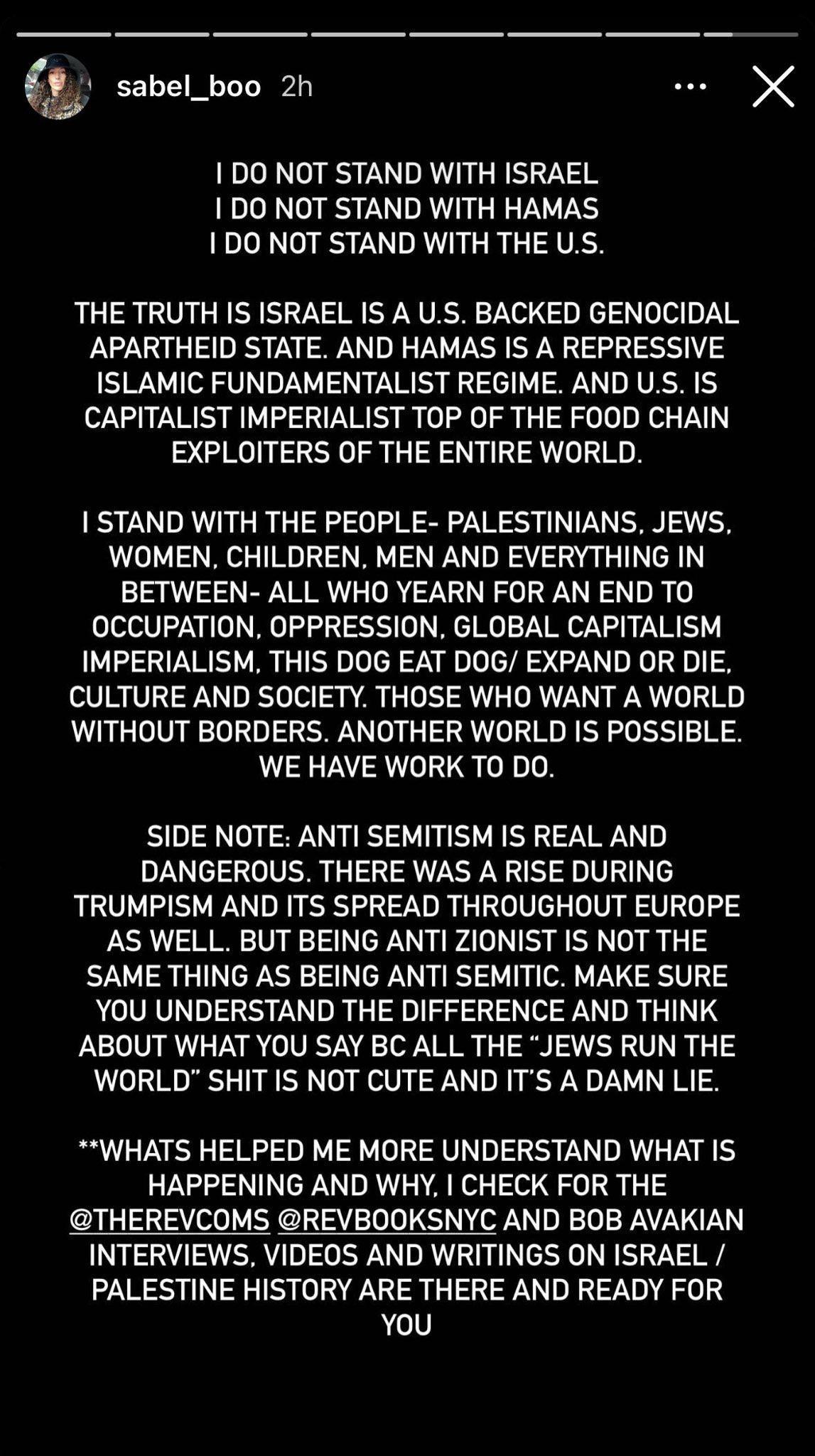 Sabel - against attacks by Israel and U.S. on Palestinians