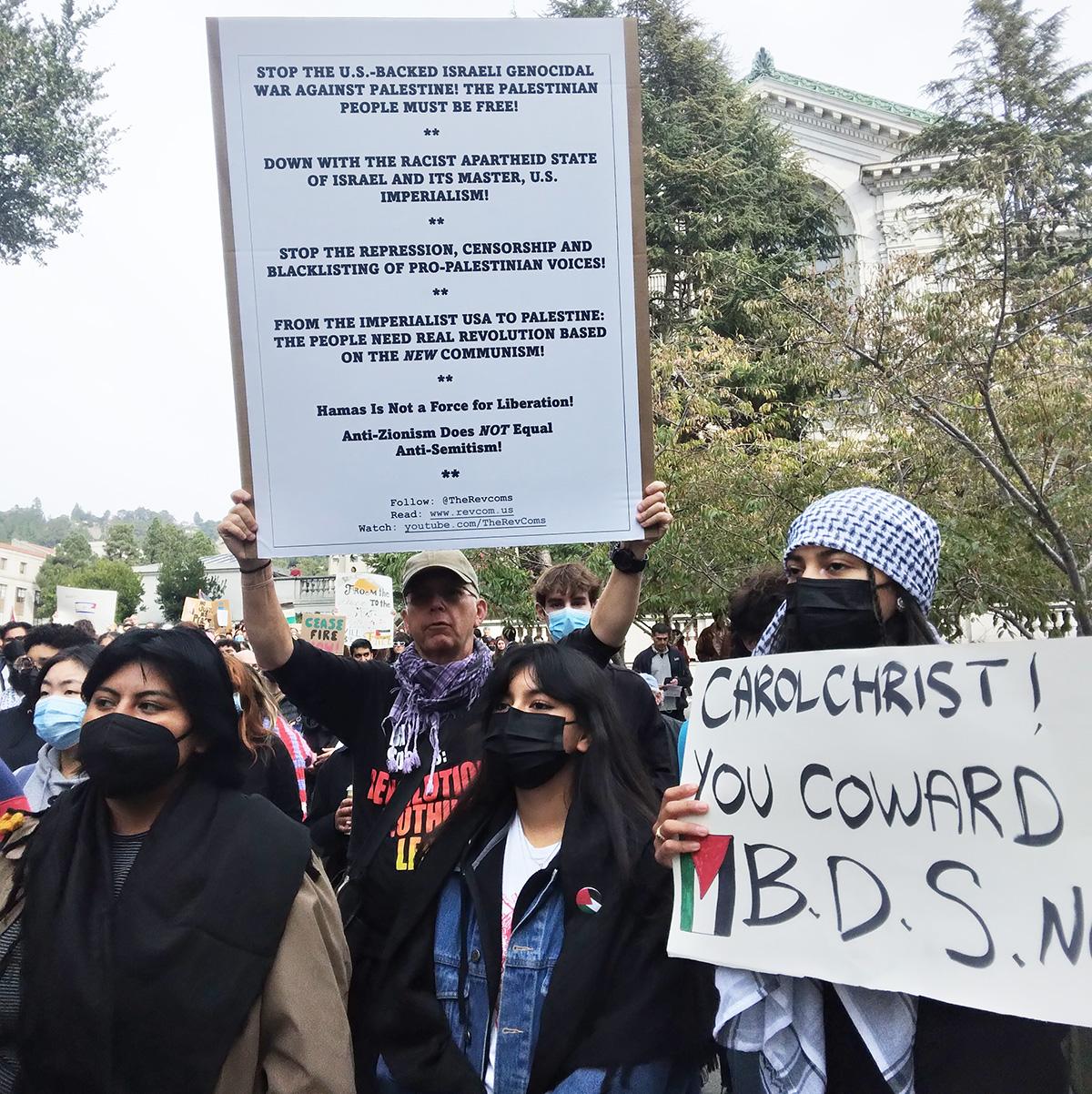 Palestine protest in San Francisco, RevComs with slogans, November 16, 2023.