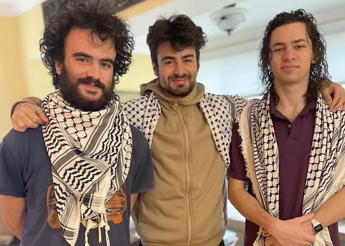 L-R: Tahseen Ali Ahmad, Kinnan Abdalhamid, and Hisham Awartani, three young Palestinian students who were shot near the University of Vermont, Burlington, November 25, 2023.