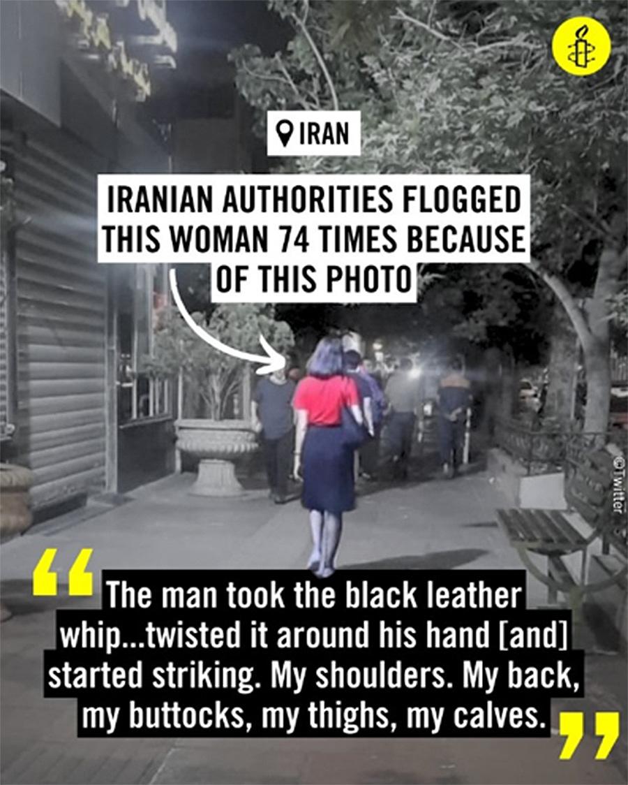 Graphic from Amnesty Iran social media post of woman without hijab