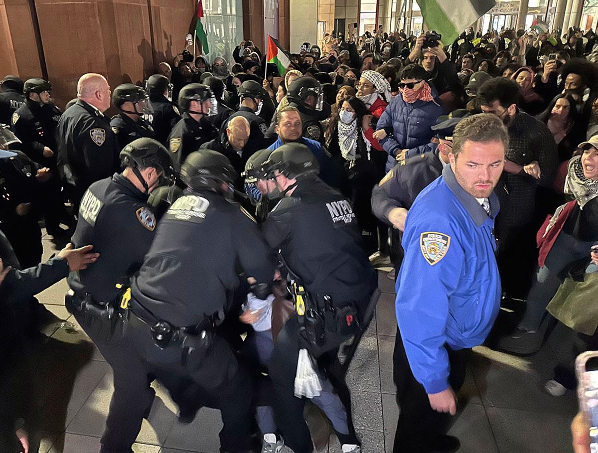 New York: Students at NYU have been protesting genocide in Palestine.  April 22, 2024, the NYPD moved in to take down tents, push students out, and arrest dozens.