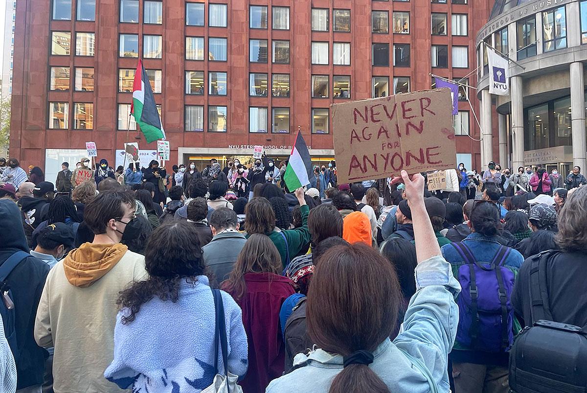 Pro-Palestinian students at NYU join nationwide protest, April 22, 2024. 