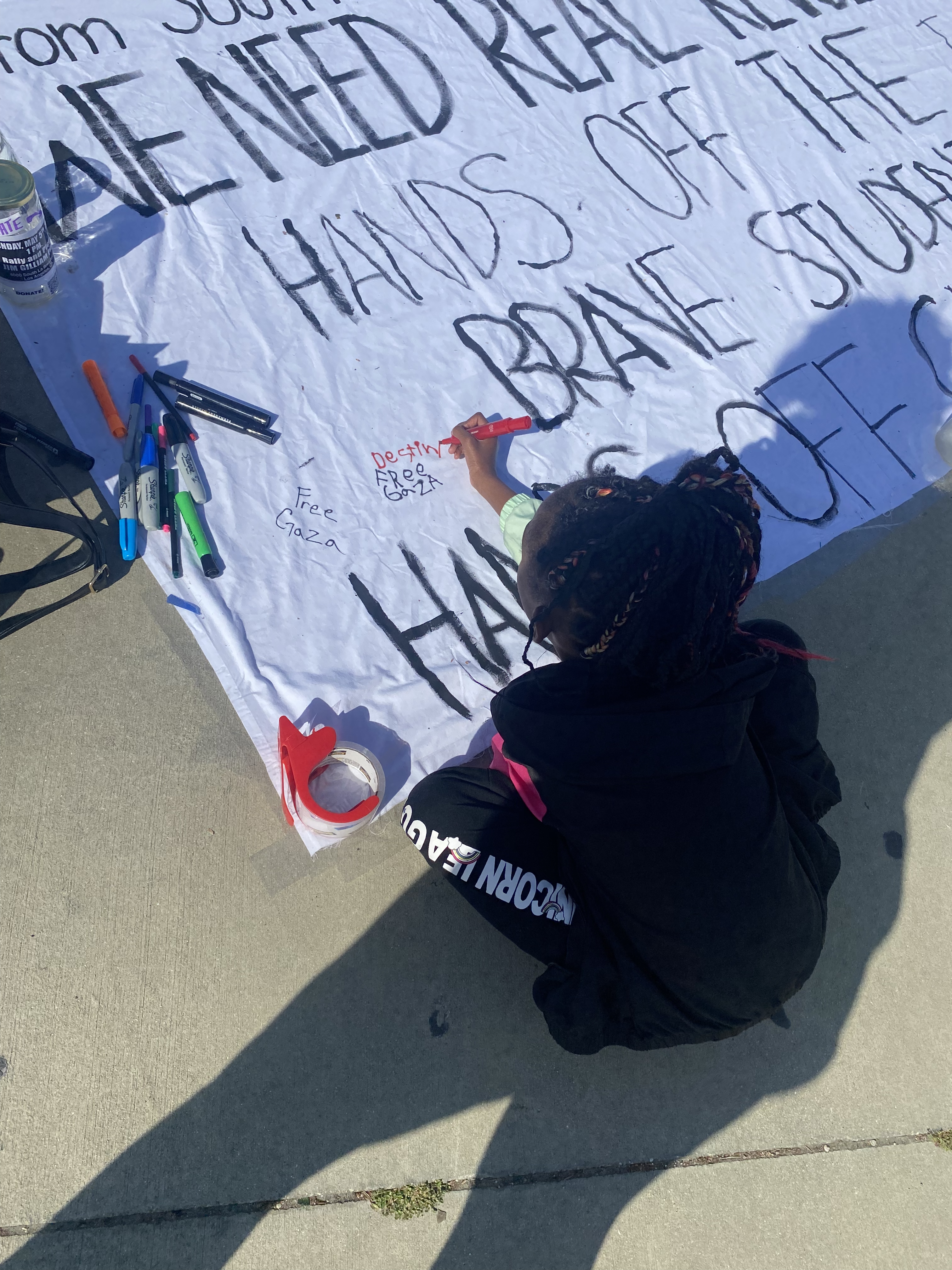 Taking Banner Supporting Protestors and Gaza to South Central Los Angeles