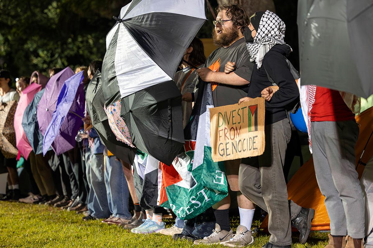 Pro-Palestinian students in front of Tulane University in New Orleans, April 29, 2024.