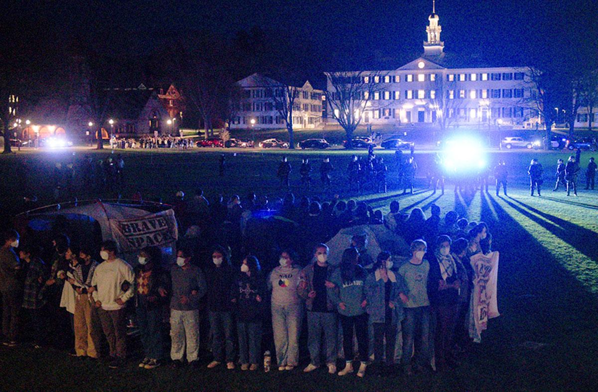 New Hampshire State Police cross Dartmouth College campus to remove pro-Palestinian protesters, May 1, 2024.