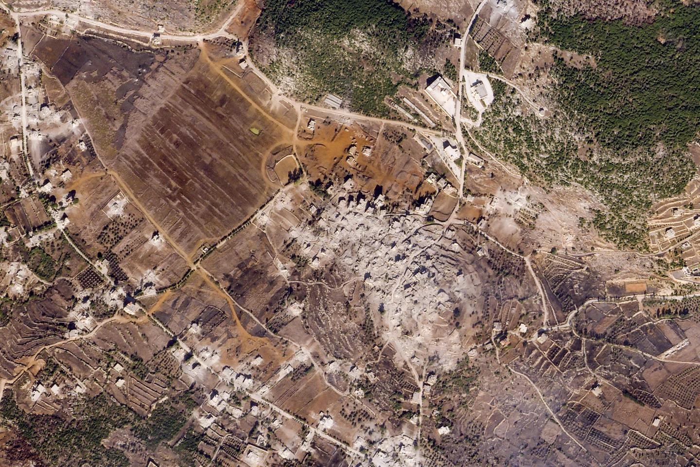 Aerial view of the bombed out area of Ramyeh in Southern Lebanon, October 24, 2024.