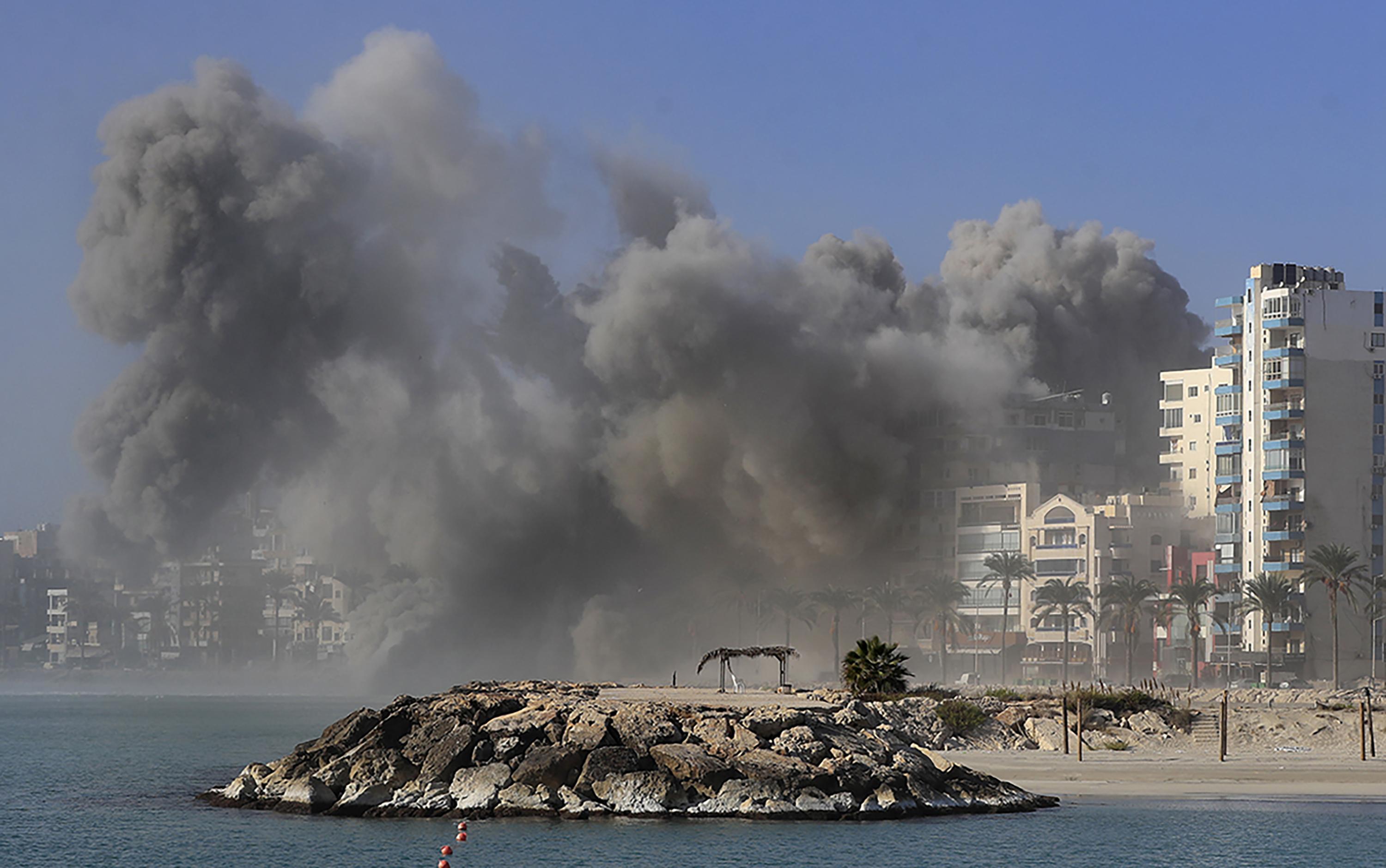 Smoke rises from Israeli airstrikes on Tyre, an important port in Southern Lebanon, October 28, 2024.