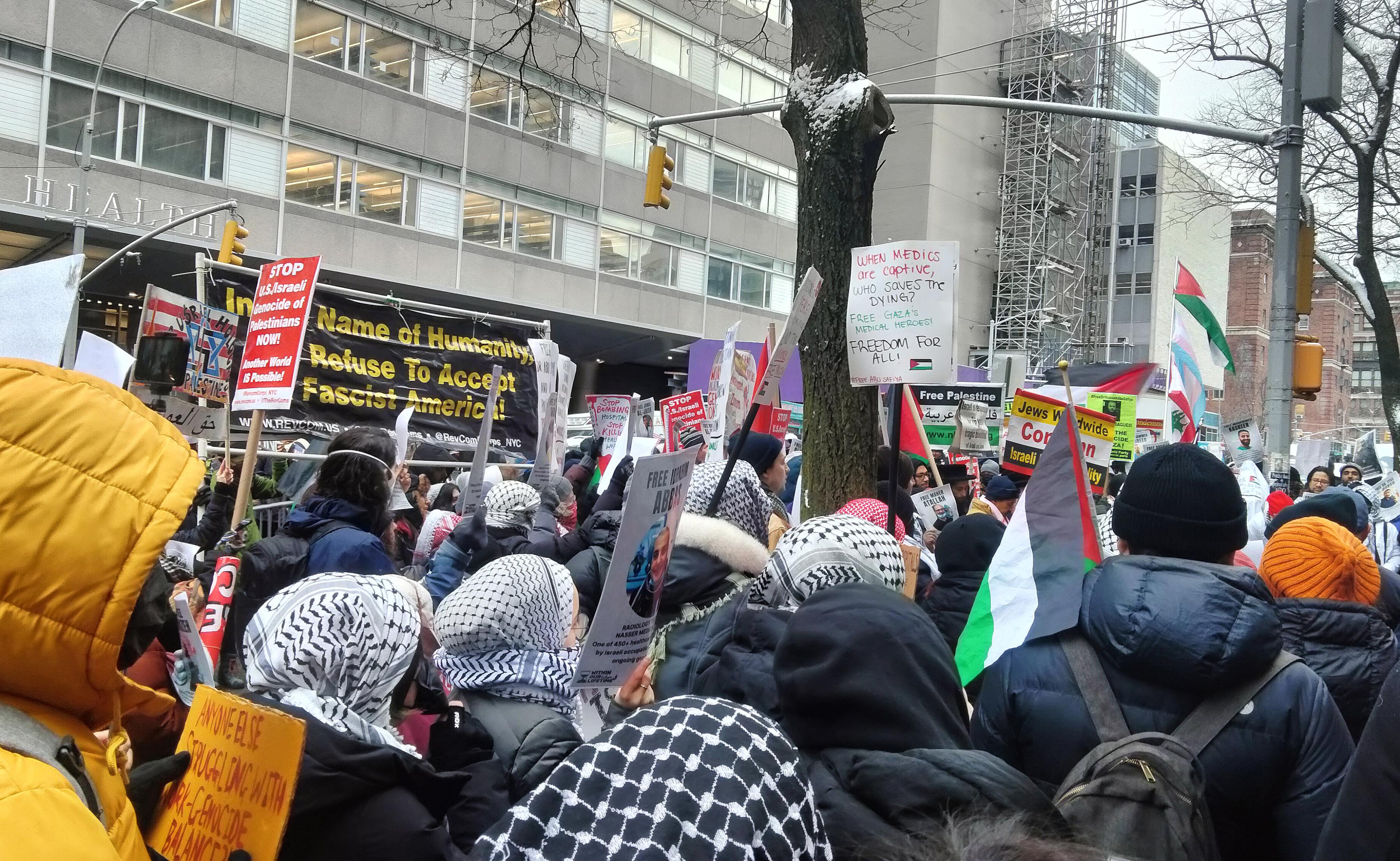 New York City Healthcare workers protest against genocide and attacks on health workers in Gaza.