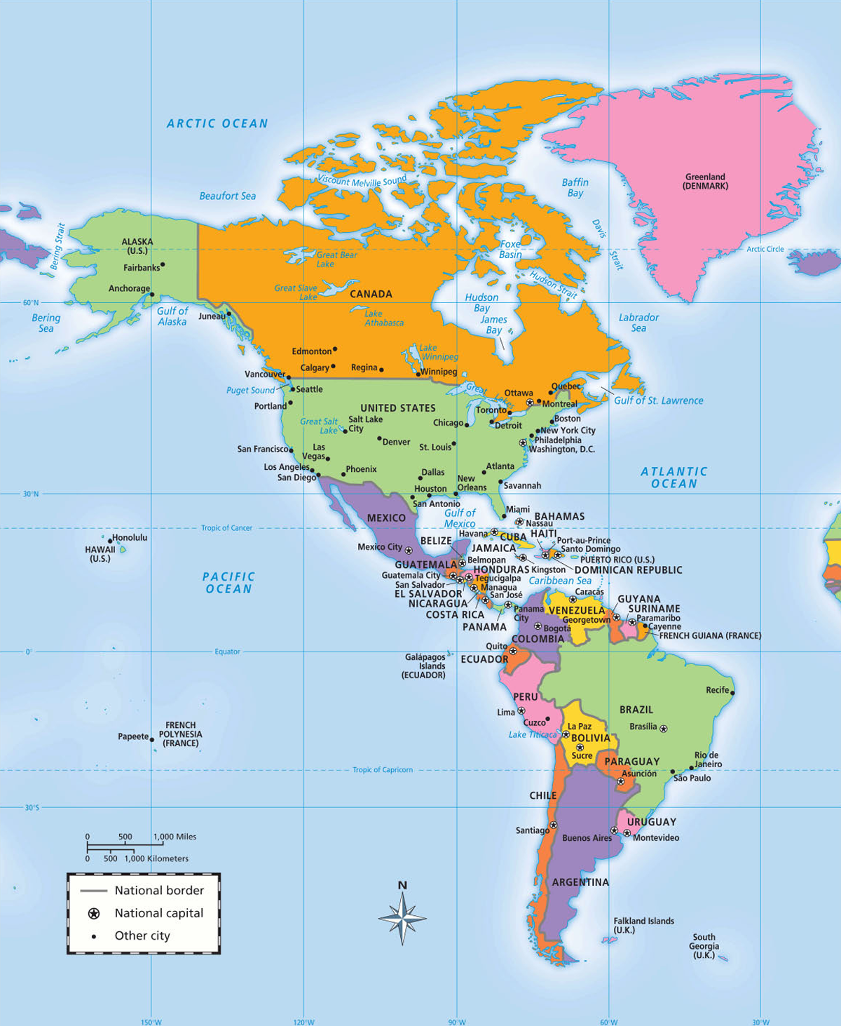 Map of western hemisphere 