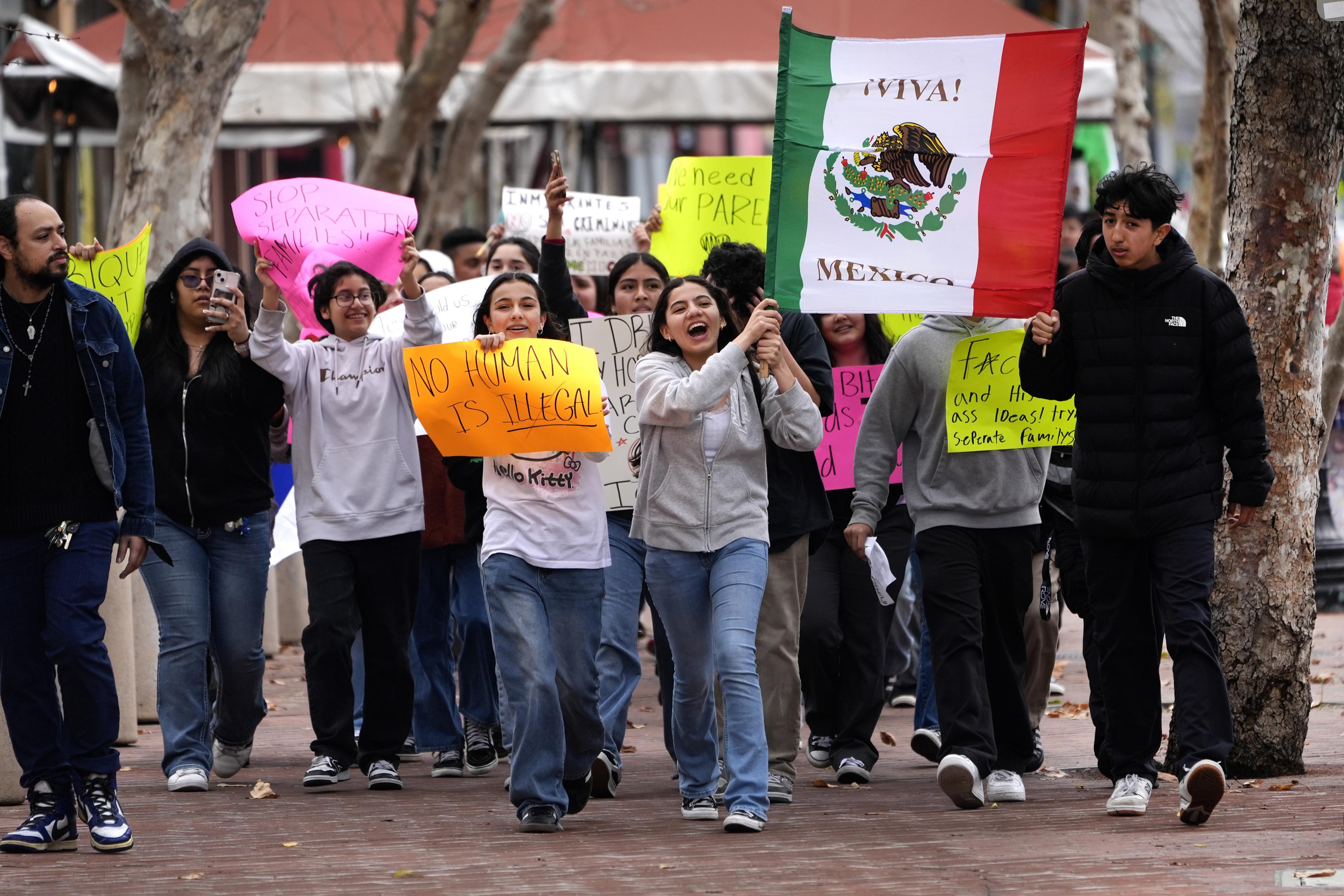 Santa Ana, California: Orange County Educational Arts Academy Middle school students protest Trump's immigration policy, February 6, 2025.